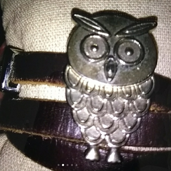BROWN LEATHER & OWL WRAP BRACELET EUC - Picture 2 of 5
